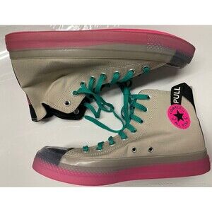 Chuck Taylor All Star Hi 170137C Beige Pink Sole Teal Laces Size 10 M 12 W